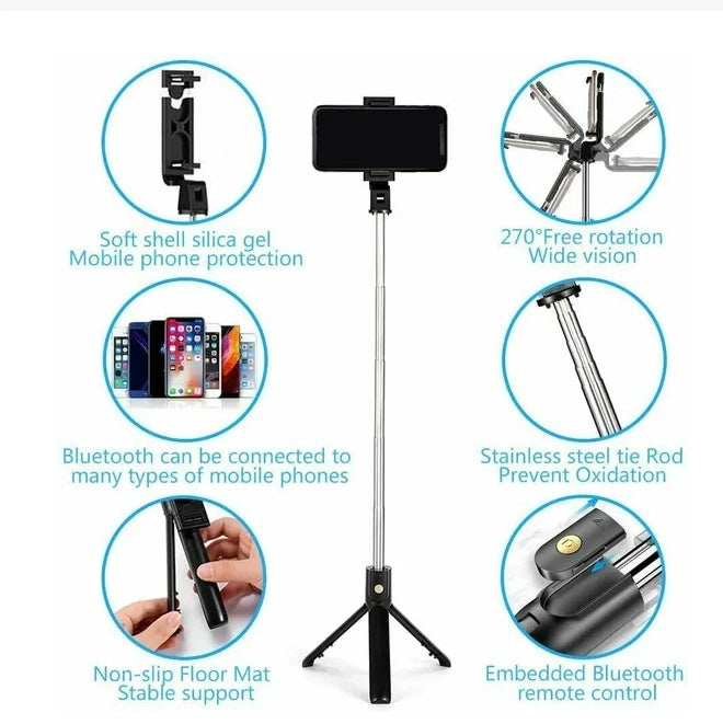 Selfie Stick Tripod with Bluetooth Remote