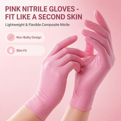 100 Pcs Pink Nitrile Gloves