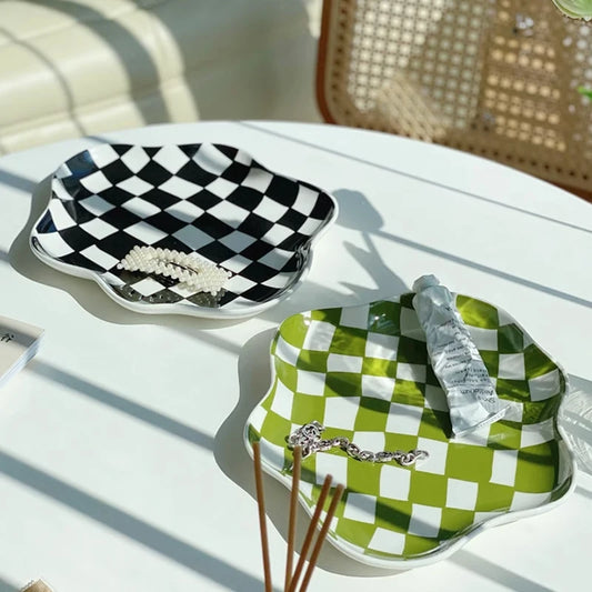 Handmade Chessboard Ceramic Dish