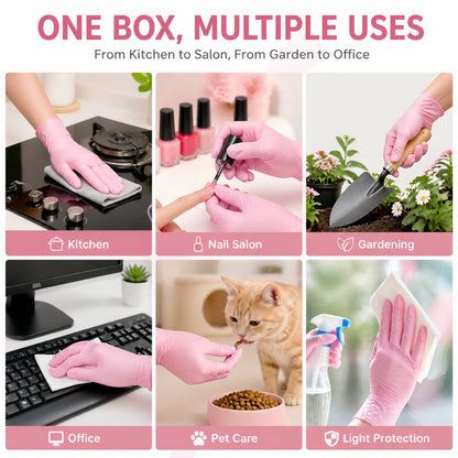 100 Pcs Pink Nitrile Gloves