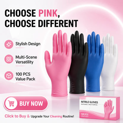 100 Pcs Pink Nitrile Gloves