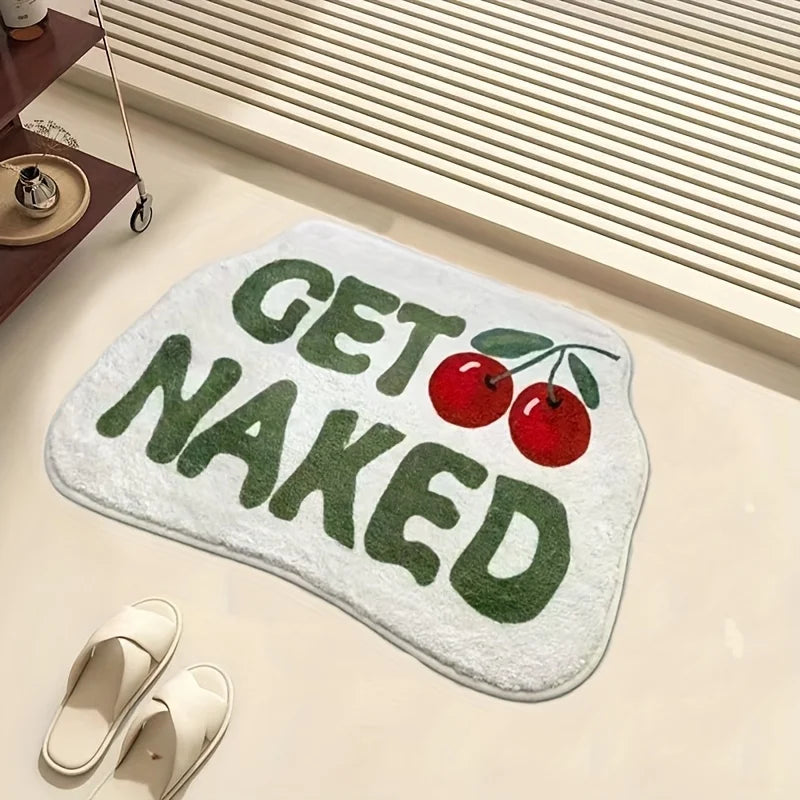 "GET NAKED" Cherry Bathroom Floor Mat Absorbent Anti slip Bathroom Mat Bathtub Shower Area Sink Soft Foot Mat