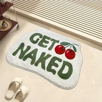 "GET NAKED" Cherry Bathroom Floor Mat Absorbent Anti slip Bathroom Mat Bathtub Shower Area Sink Soft Foot Mat
