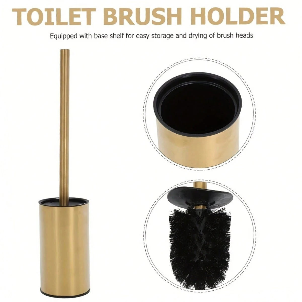 Golden round stainless steel toilet brush