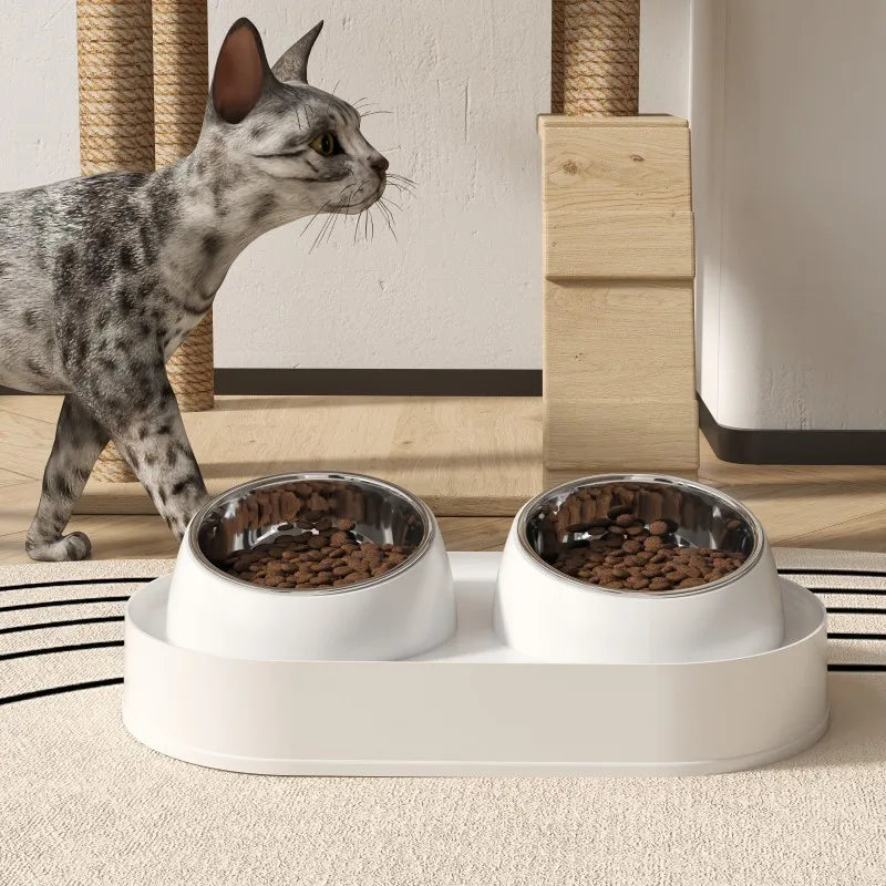 Non-Slip Pet Cat/Dog Double Bowl Stainless Steel Food and Water
