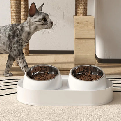 Non-Slip Pet Cat/Dog Double Bowl Stainless Steel Food and Water