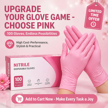 100 Pcs Pink Nitrile Gloves