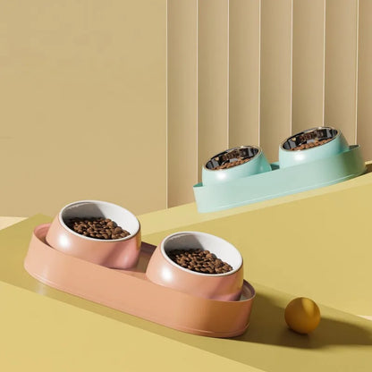 Non-Slip Pet Cat/Dog Double Bowl Stainless Steel Food and Water