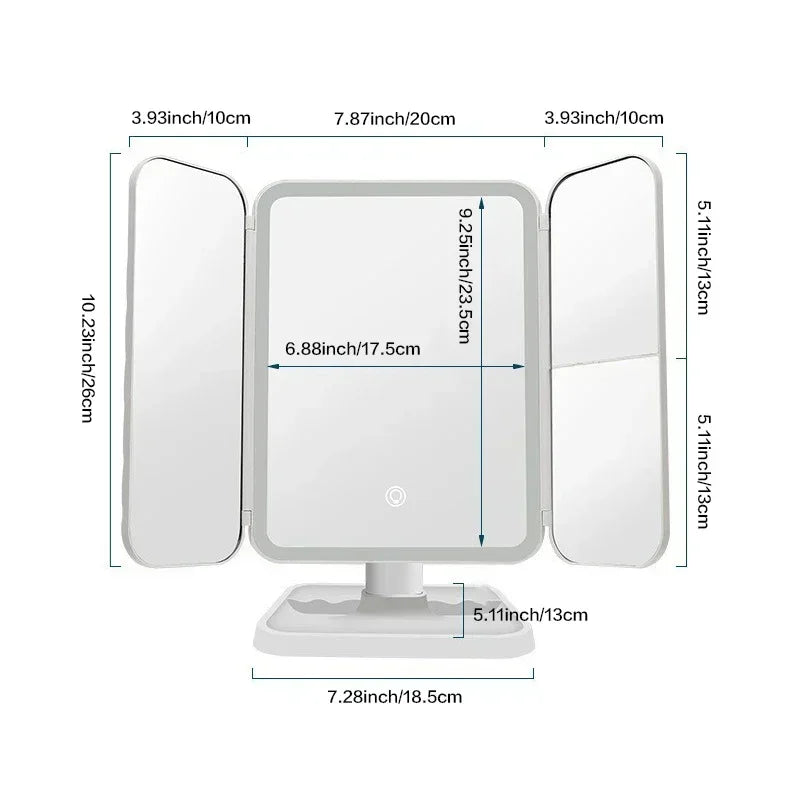 LED Makeup Mirror Trifold