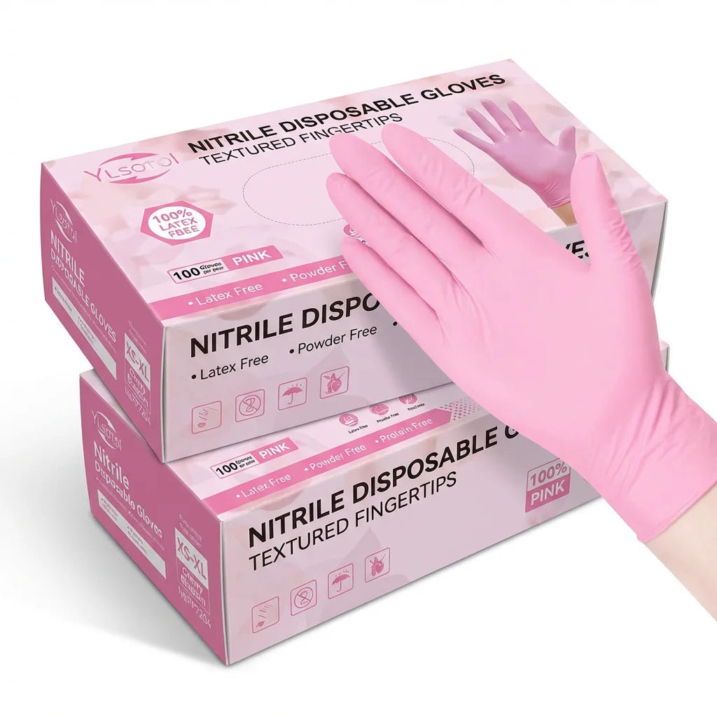 100 Pcs Pink Nitrile Gloves