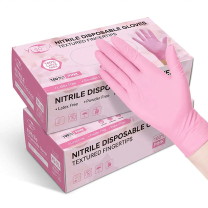 100 Pcs Pink Nitrile Gloves