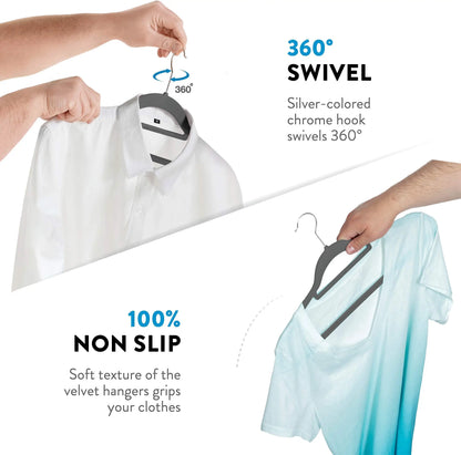 Premium Velvet Hangers 10/20 Pieces, Non-Slip Felted Hangers, Space saving, Heavy-Duty Hangers.