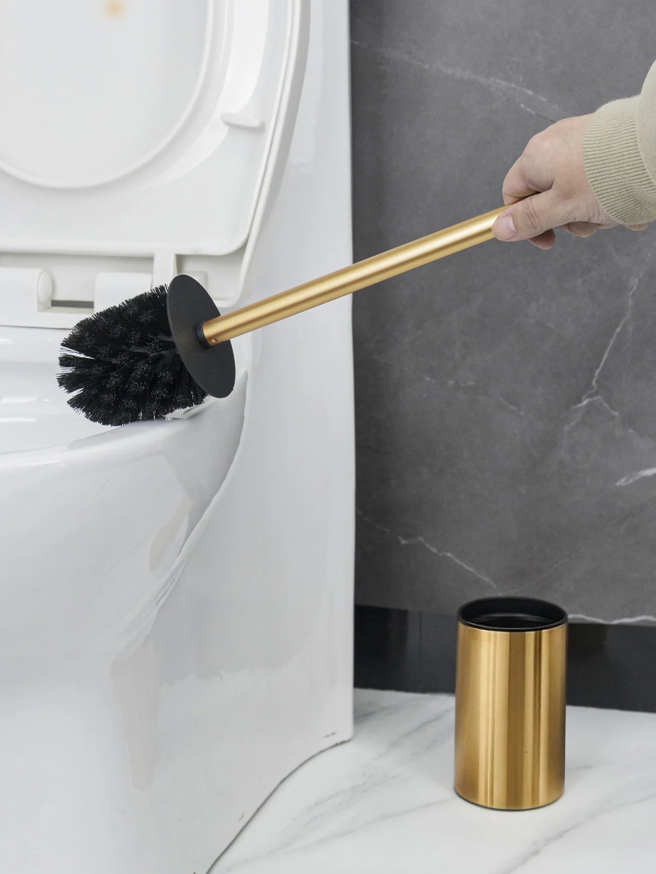 Golden round stainless steel toilet brush