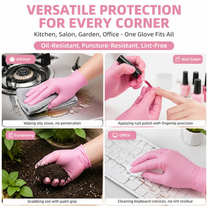 100 Pcs Pink Nitrile Gloves
