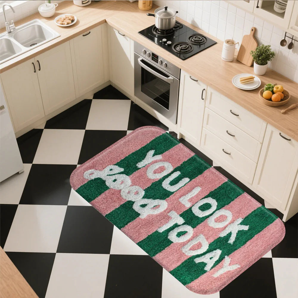 "YOU LOOK GOOD TODAY" floor mat, soft bathroom mat, non slip.