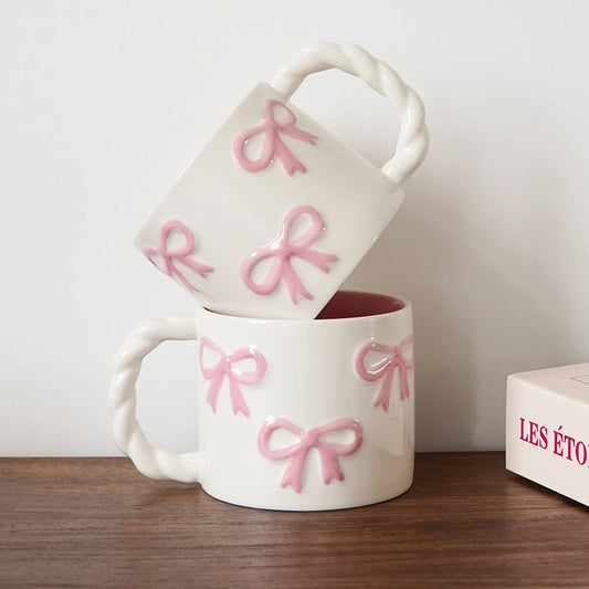 Pink/Blue Ceramic Mug with Bows