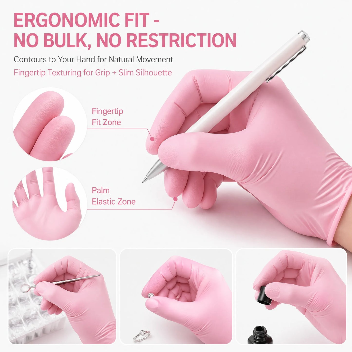 100 Pcs Pink Nitrile Gloves