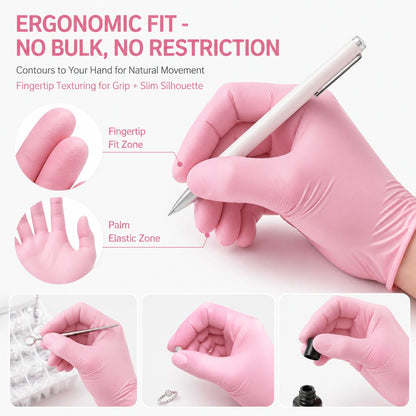100 Pcs Pink Nitrile Gloves
