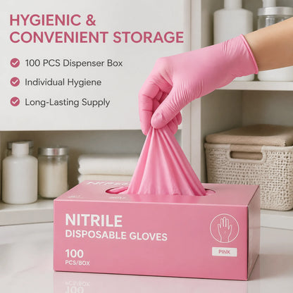100 Pcs Pink Nitrile Gloves