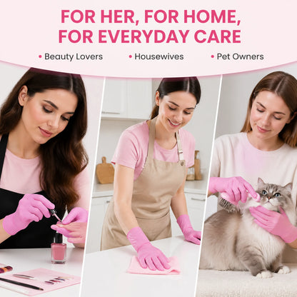 100 Pcs Pink Nitrile Gloves