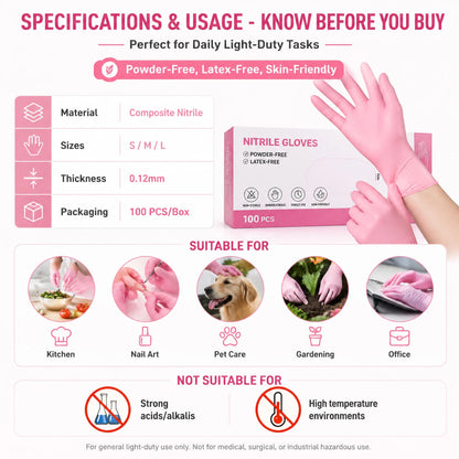 100 Pcs Pink Nitrile Gloves